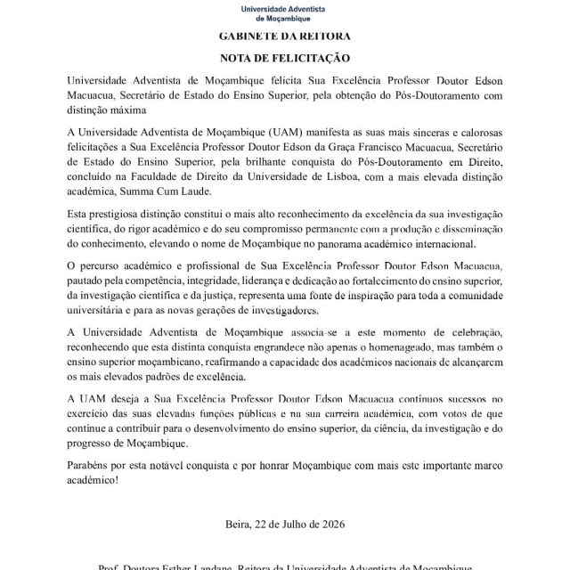 UAM congratulates Edson Macuácua on his Post-Doctorate in Law